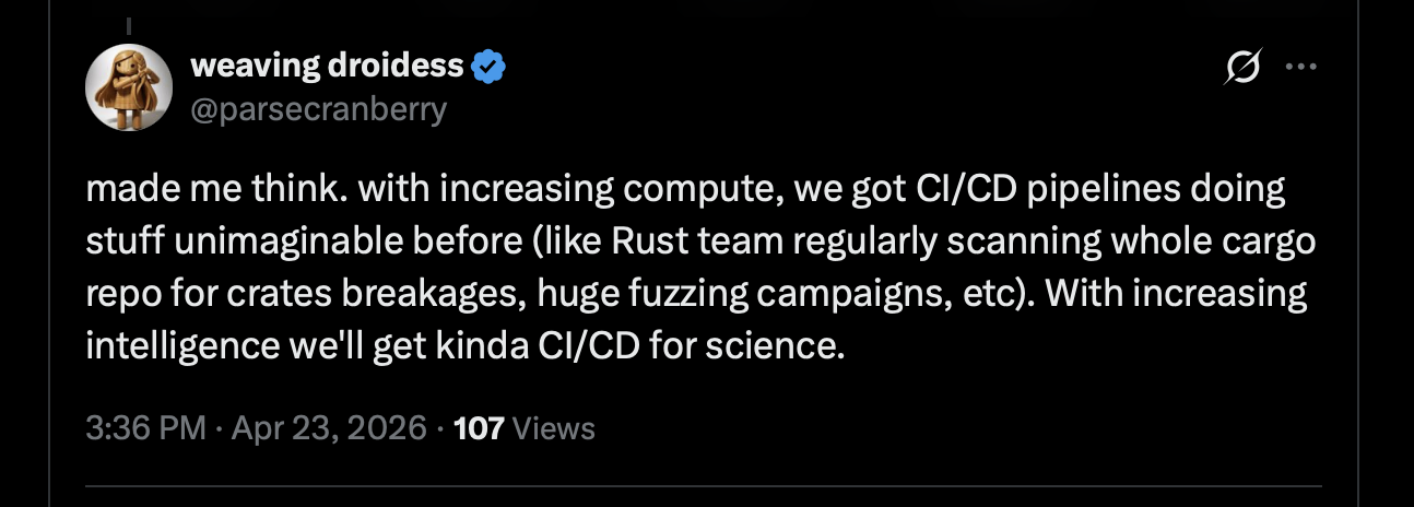 A post describing increasing intelligence as a path toward continuous integration and delivery for science